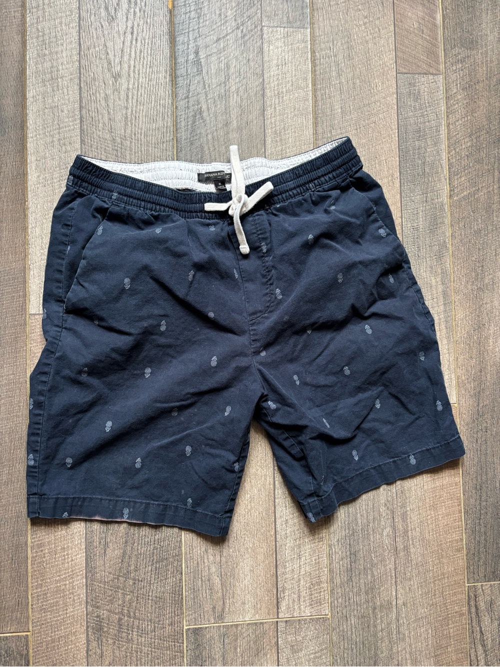 Banana Republic Navy Swim Trunks with Drawstring and Subtle Print